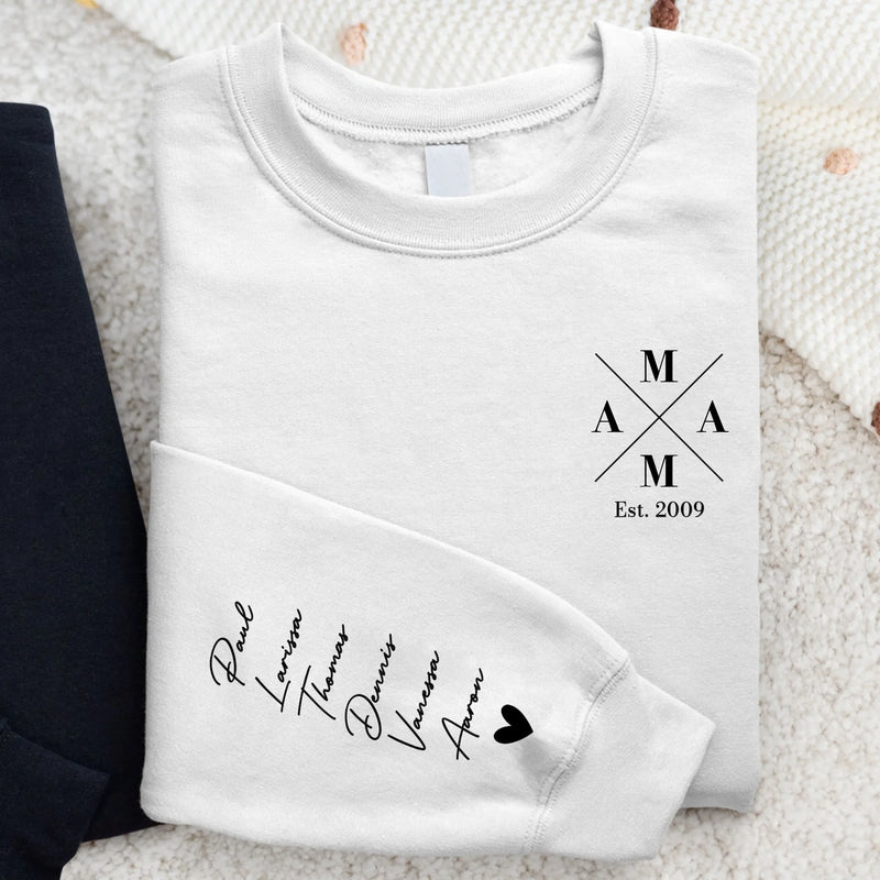 weißer Pullover für Papa mit Kindernamen personalisierte Geschenkidee zum Vatertag von Love & Faith