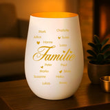 weiß-goldenes Windlicht mit personalisierter Familiengravur von Love & Faith