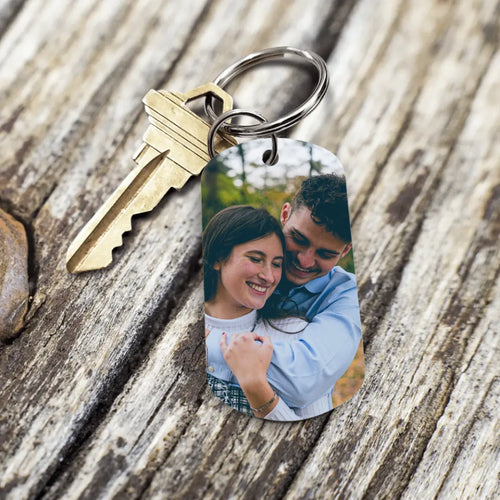 Personalisierter Schlüsselanhänger mit Farbdruck für Paare mit Foto von Love & Faith