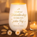 Personalisiertes weiß-goldenes Windlicht für Paare zum Valentinstag
