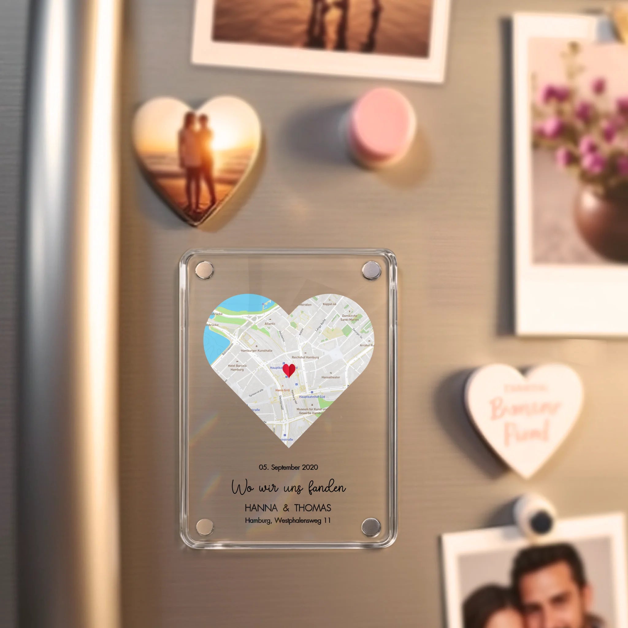 Personalisierter Acryl Magnet mit Karte und Ort Wo wir uns fanden – Motiv 4