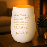 weiß-gold Windlicht graviert mit "Ich liebe dich" als Geschenk für Partner mit Love & Faith personalisiert