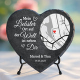 Foto Schieferherz mit personalisiertem Aufdruck - UV-beständig und wetterfest - als Geschenk zum Jahrestag von Love & Faith