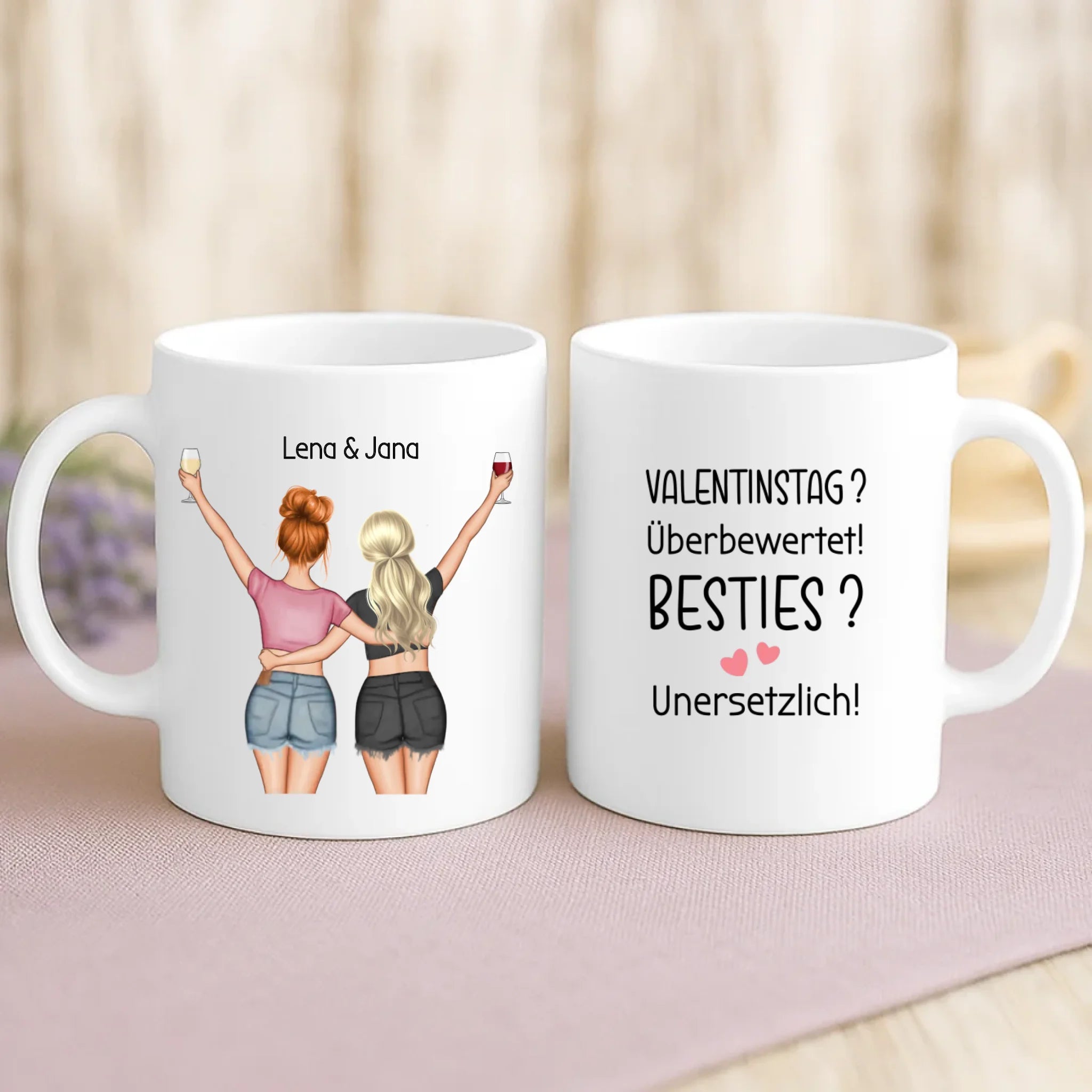 Personalisierte Tasse mit Druck für beste Freundinnen – Besties statt Blumen