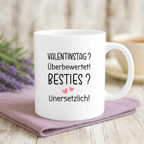 Personalisierte Tasse mit Druck für beste Freundinnen – Besties statt Blumen – Motiv 2