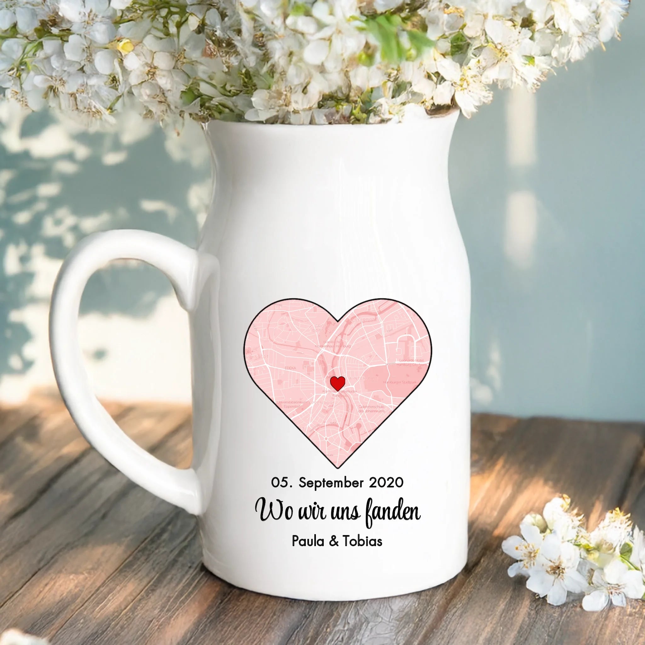 2 Personalisiertes Geschenk - Weiße Vase mit Henkel mit persönlichem Spruch und Namen