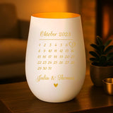 Weiß-goldenes Personalisiertes Windlicht für Paare mit Kalender des Jahrestags von Love & Faith