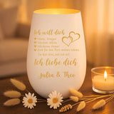 weiß-gold Windlicht graviert mit "Ich liebe dich" als Geschenk für Partner mit Love & Faith personalisiert