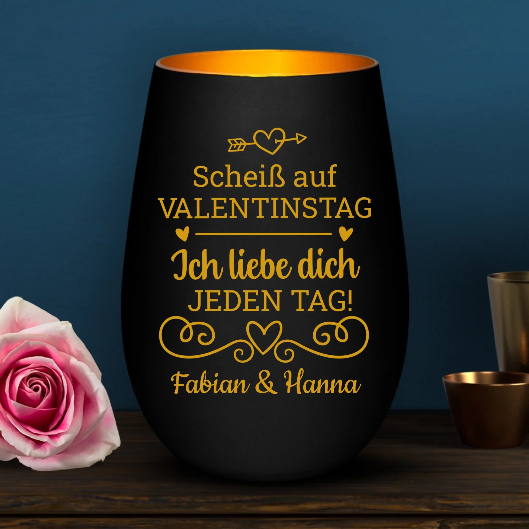 Personalisiertes Windlicht mit Gravur für Paare zum Valentinstag Valentinstag – Motiv 3