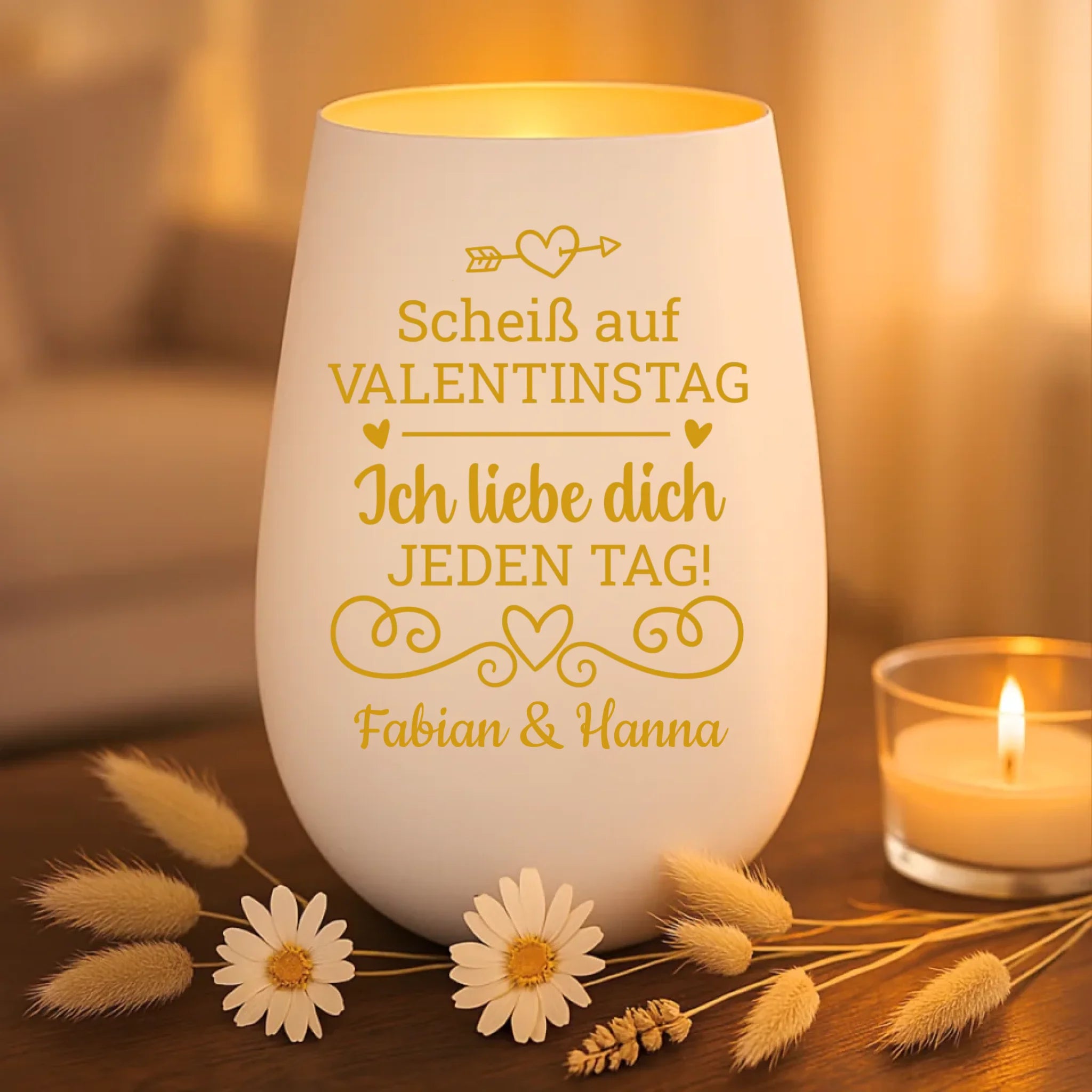 Personalisiertes Windlicht mit Gravur für Paare zum Valentinstag Valentinstag – Motiv 4
