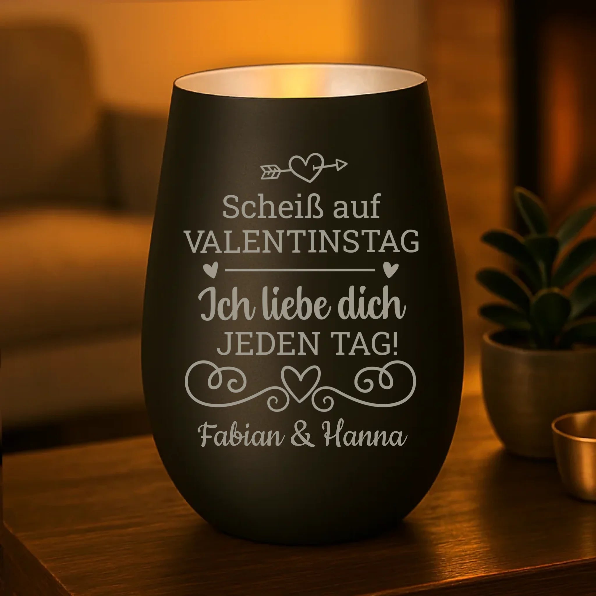 Personalisiertes Windlicht mit Gravur für Paare zum Valentinstag Valentinstag – Motiv 8