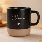 Personalisierte Tasse Steingut schwarz meliert mit Name graviert von Love & Faith