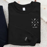 schwarzer Pullover für Papa mit Kindernamen personalisierte Geschenkidee zum Vatertag von Love & Faith
