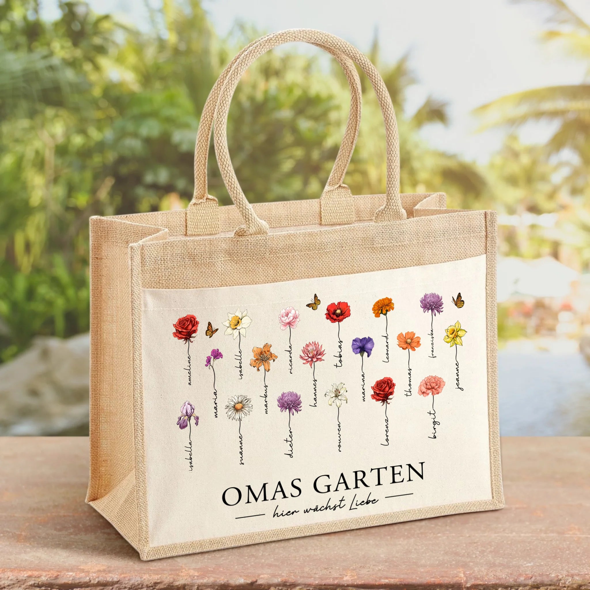 Hier wächst Liebe - Personalisierte Tasche mit Blumen und Namen für mama und Oma
