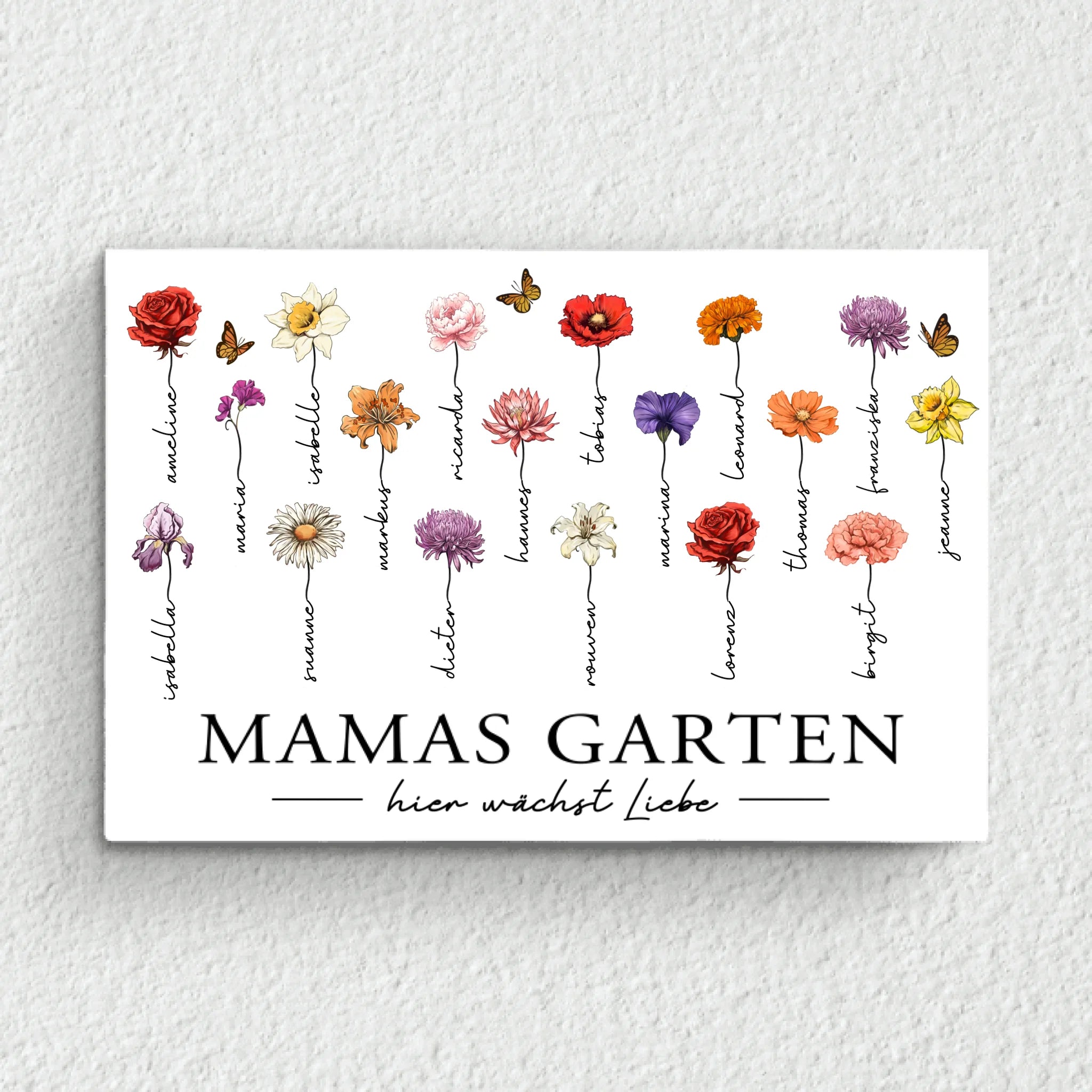 Personalisierte Leinwand mit bis zu 18 Namen selbst gestalten mit Geburtsblumen für Mama von Love & Faith