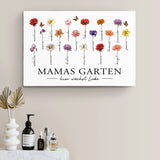 Personalisierte Leinwand mit bis zu 18 Namen selbst gestalten mit Geburtsblumen für Mama von Love & Faith