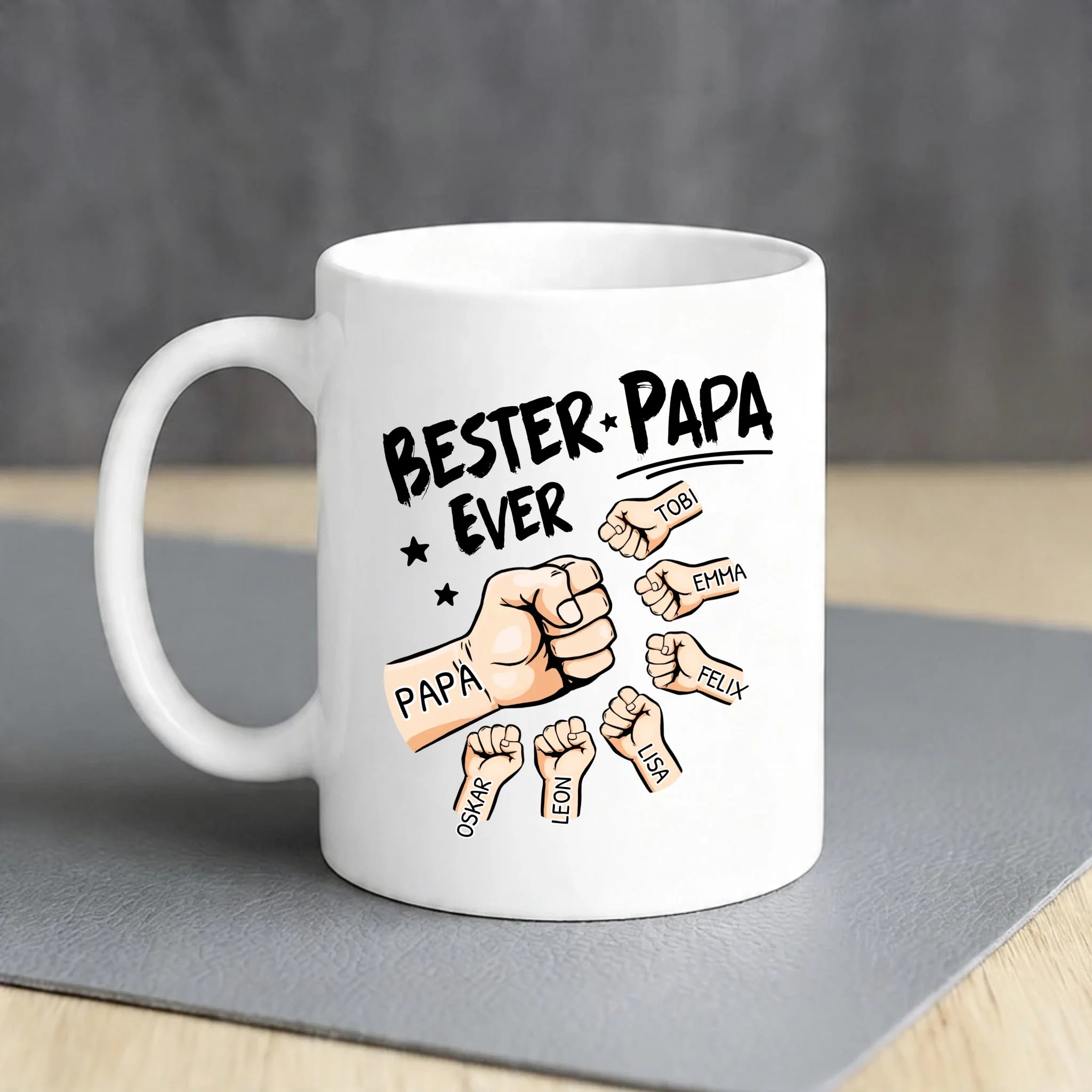 Weiße Tasse mit personalisiertem Spruch und Namen – individuelle Geschenkidee von Love & Faith