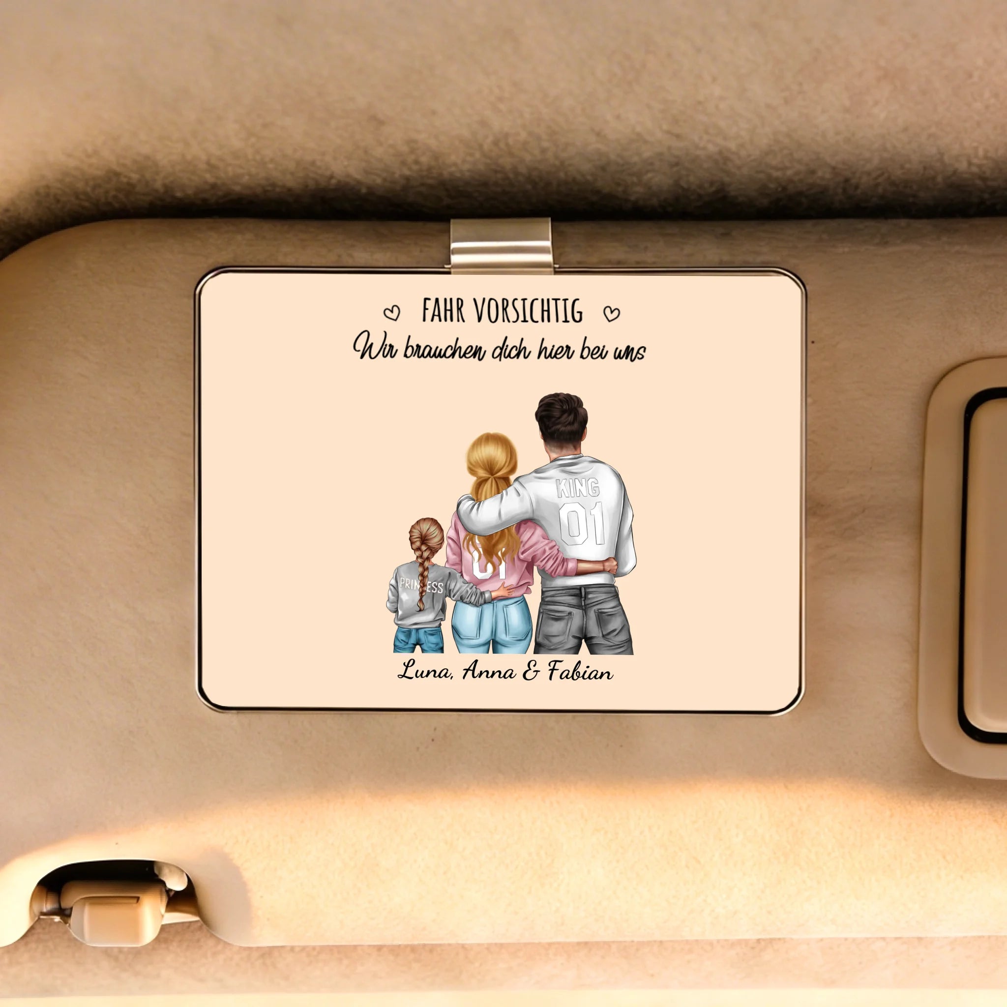 Personalisierter Clip für das Auto mit Familienzeichnung Jeden Tag – Motiv 3