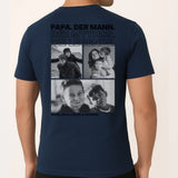 Navy T-Shirt mit Backprint für Papa mit Spruch und eigenen Fotos personalisieren mit Love & Faith