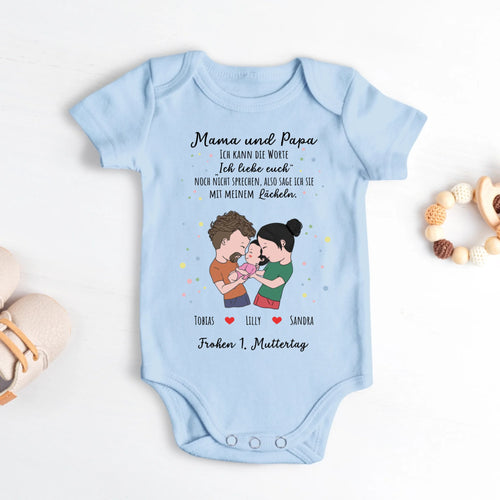 hellblau kurzarm Babybody personalisierbar mit Namen - gefertigt con Love & Faith