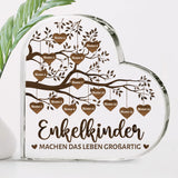 Personalisierbares bedrucktes Acrylherz mit Namen von Kindern und Enkelkindern im rustikalen Stil gefertigt von Love & Faith