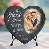 Schieferherz mit personalisiertem Aufdruck - UV-beständig und wetterfest - als Geschenk zur Erinnerung von Love & Faith
