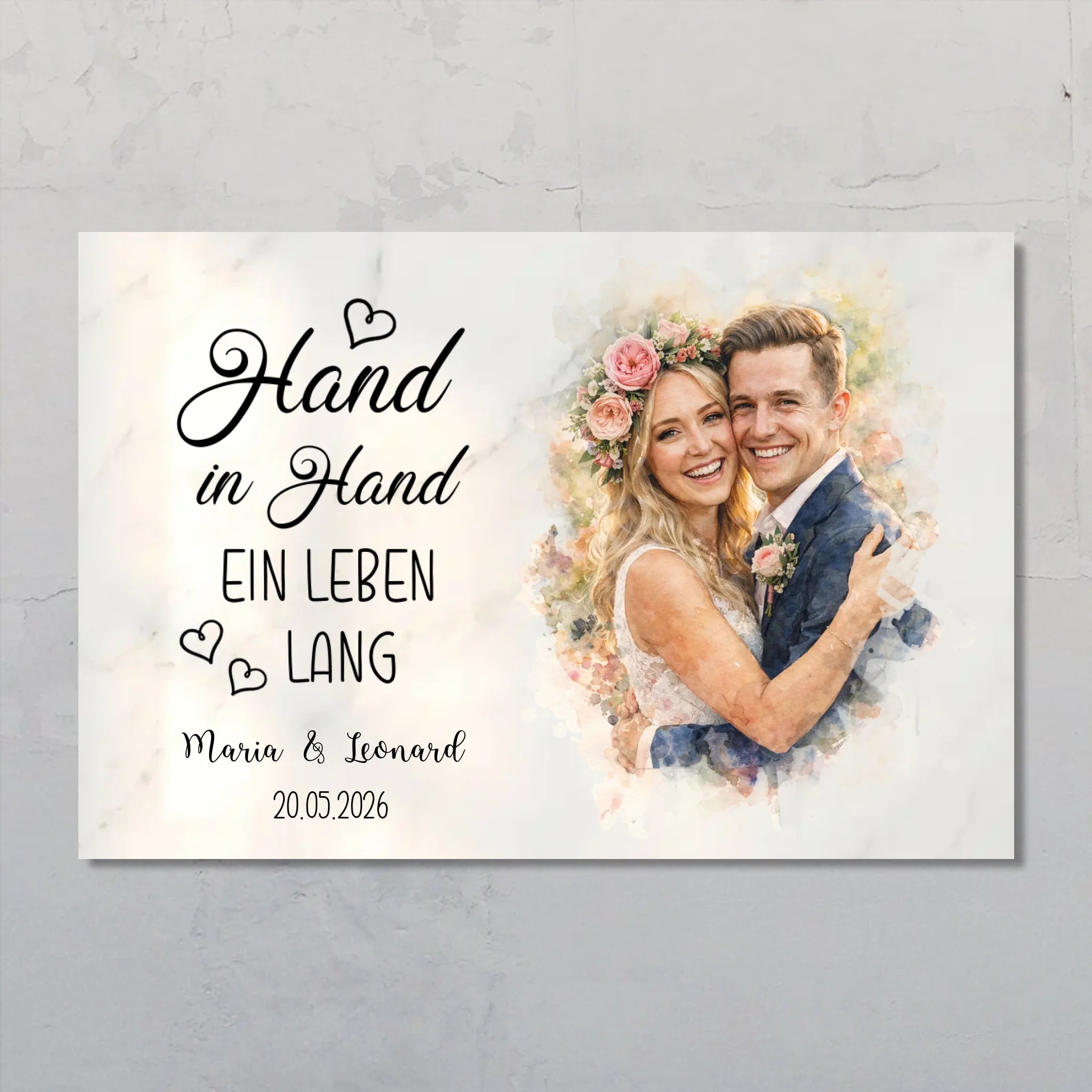Hand in Hand - Personalisiertes Poster mit Wasserfarben-Effekt