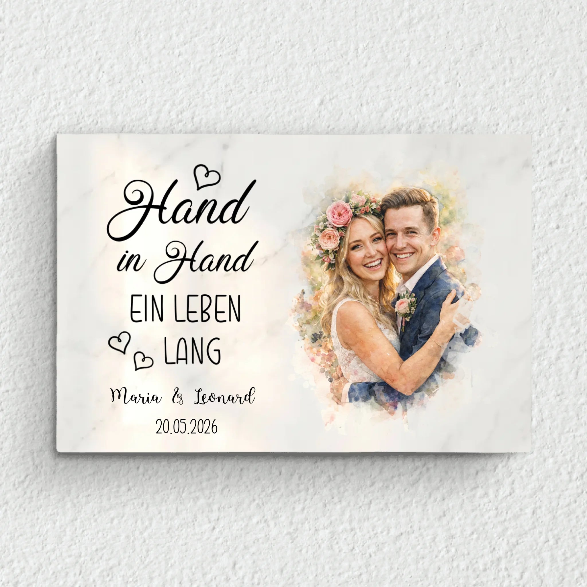 Hand in Hand - Personalisierte Leinwand mit Wasserfarben-Effekt