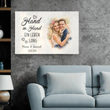 Hand in Hand - Personalisierte Leinwand mit Wasserfarben-Effekt für Hochzeit und Jahrestag