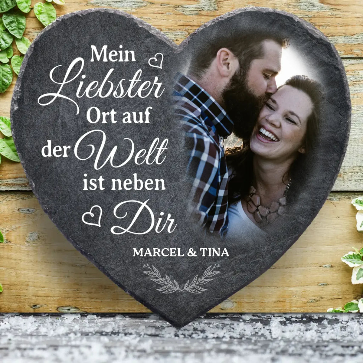 Personalisiertes Schieferherz mit Gravur für Paare Neben dir – Motiv 2