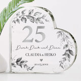 Silberne Hochzeit - Personalisiertes Glasherz für Paare zum 25. Hochzeitstag