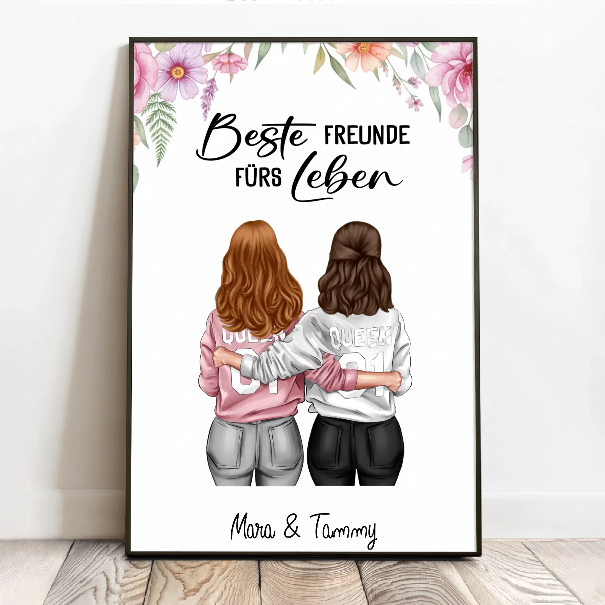 Personalisiertes Poster für Freundinnen und Schwestern mit Illustration Besties für immer
