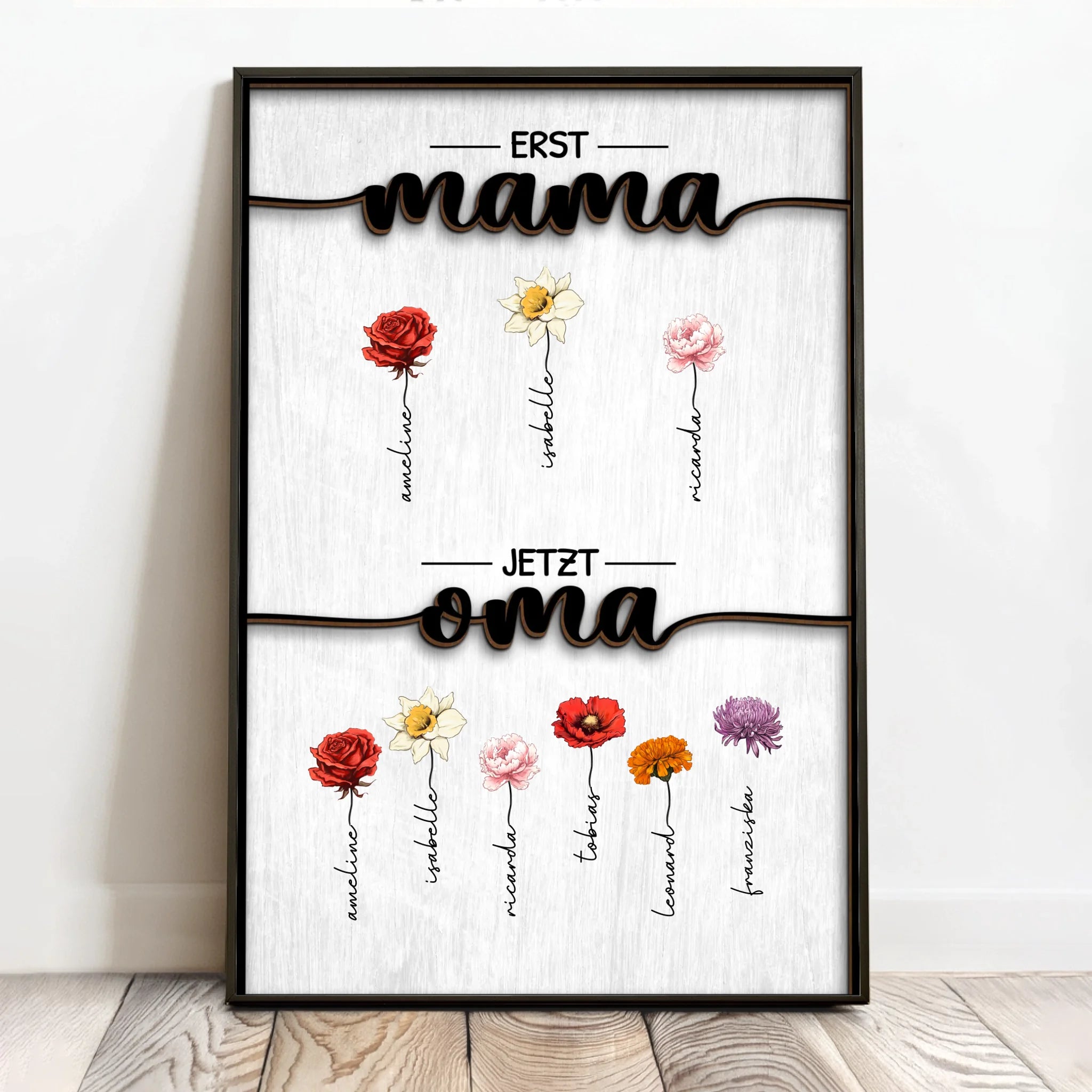 Personalisiertes Poster mit Namen und Blumen für Oma Erst Mama, Jetzt Oma