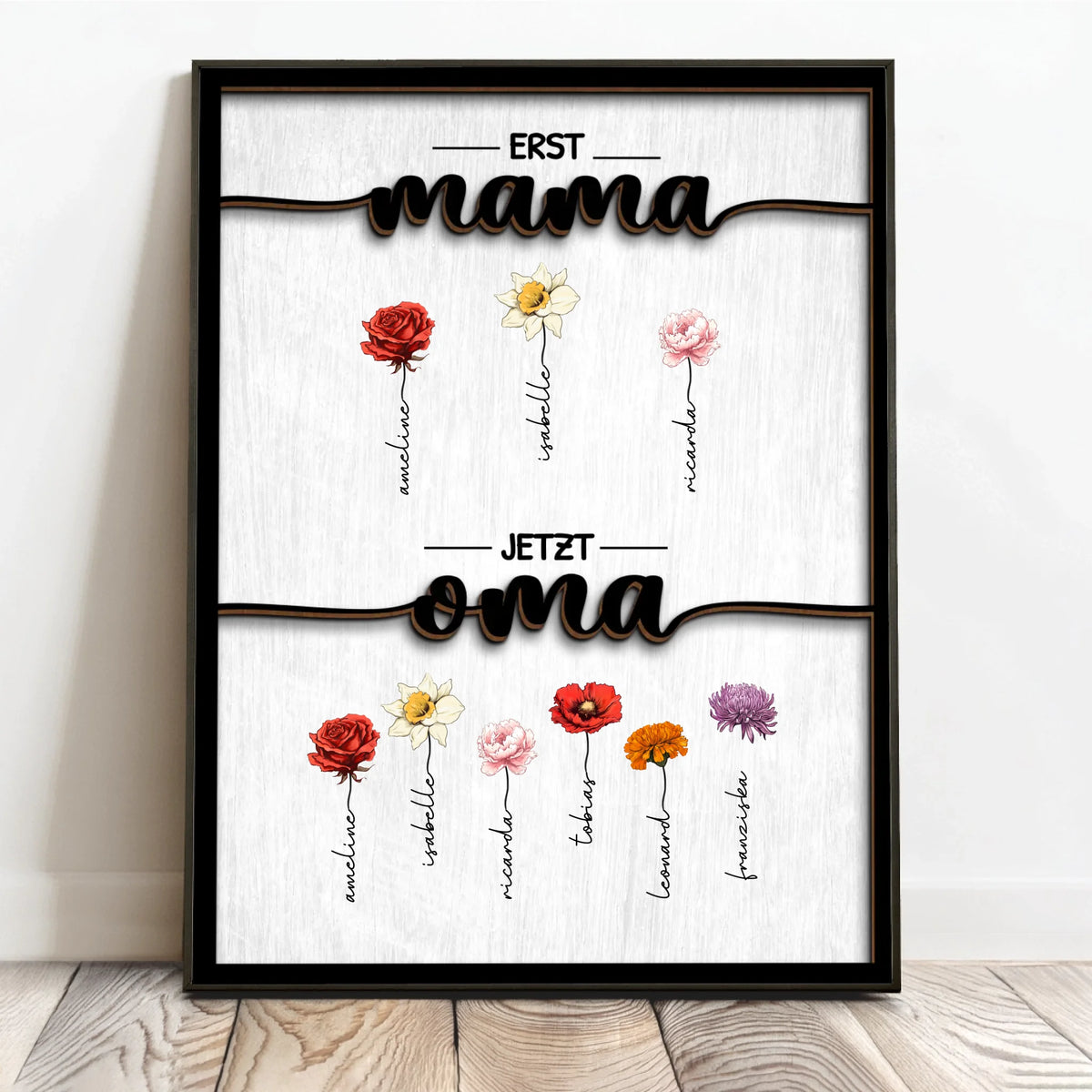Personalisiertes Poster mit Namen und Blumen für Oma Erst Mama, Jetzt Oma – Motiv 2