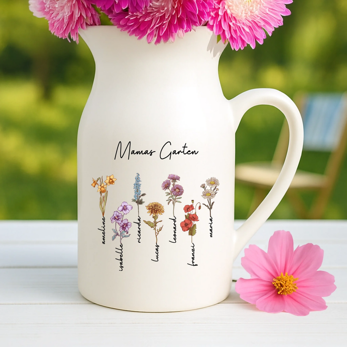 Personalisierte Vase mit Geburtsblumen für Mama und Oma – Mamas Garten