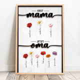 Personalisiertes Poster mit Namen und Blumen für Oma Erst Mama, Jetzt Oma – Motiv 10