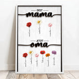 Personalisiertes Poster mit Namen und Blumen für Oma Erst Mama, Jetzt Oma – Motiv 9