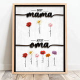 Personalisiertes Poster mit Namen und Blumen für Oma Erst Mama, Jetzt Oma – Motiv 11