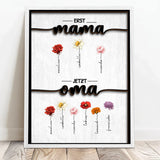 Personalisiertes Poster mit Namen und Blumen für Oma Erst Mama, Jetzt Oma – Motiv 8
