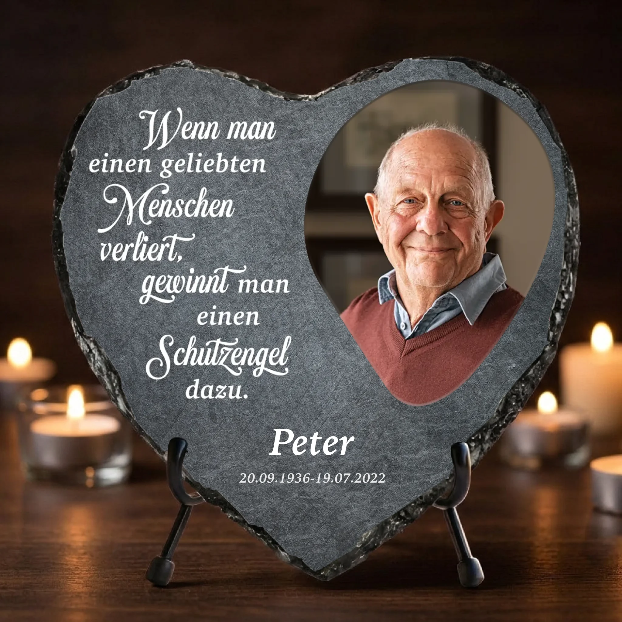 Personalisiertes Schieferherz mit Gravur zum Gedenken Schutzengel