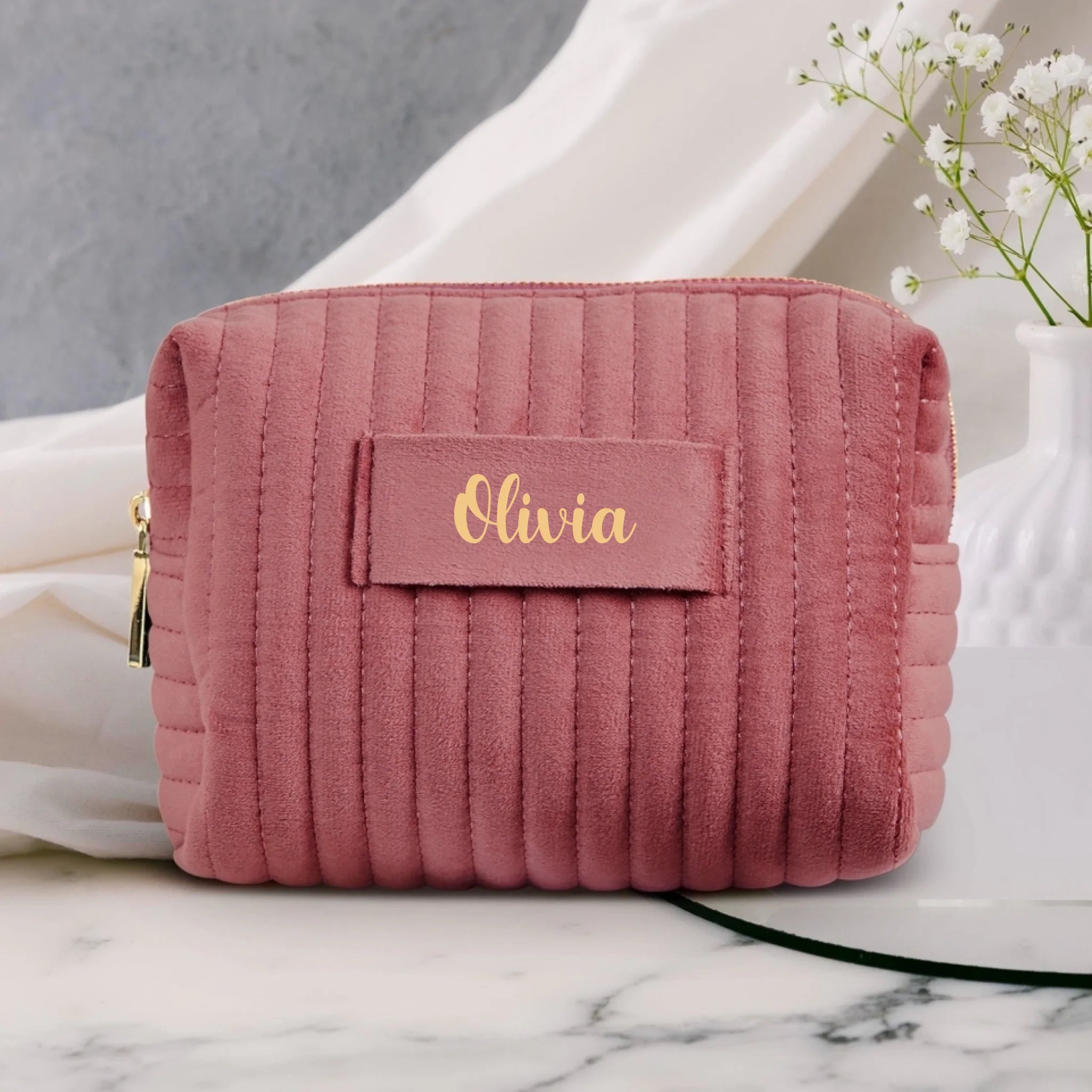 Personalisierte Kosmetiktasche aus Premium Samt für Make Up Beauty Kram – Motiv 7