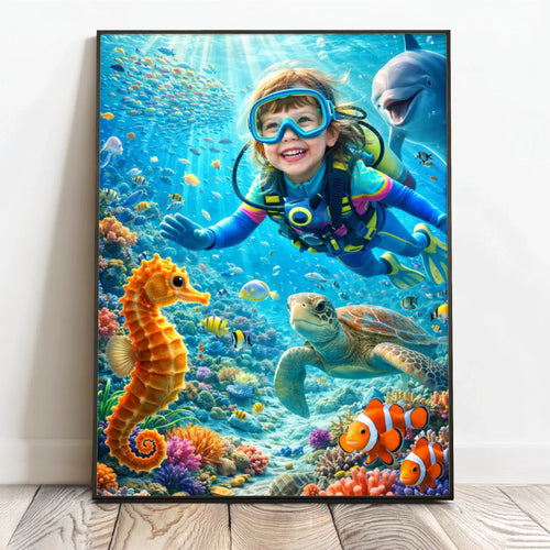 Personalisiertes Poster mit Unterwasser-Szene für Kids und Family Tauchgang – Motiv 2