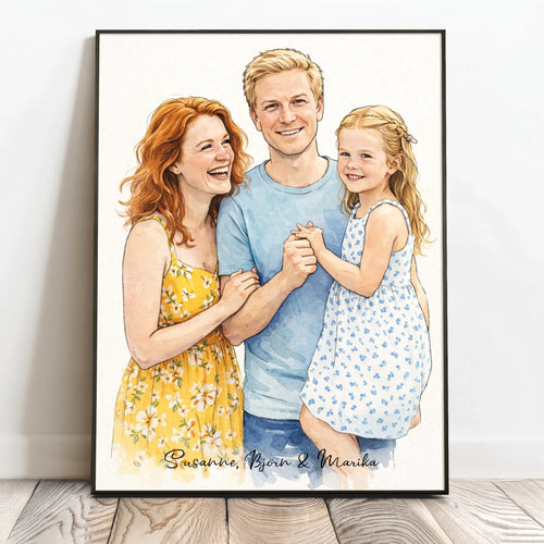 Personalisiertes Poster für die Familie und Paare im Wasserfarben Stil Familienportrait – Motiv 2