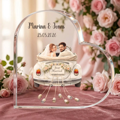 Personalisiertes Glasherz mit Druck für Paare zur Hochzeit und Jahrestag – Der schönste Tag – Motiv 2