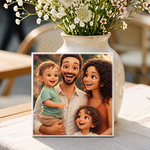 Personalisierte Deko-Fliese für Papa mit Fotoupload und Cartoon-Effekt Cartoon Love Papa – Motiv 2