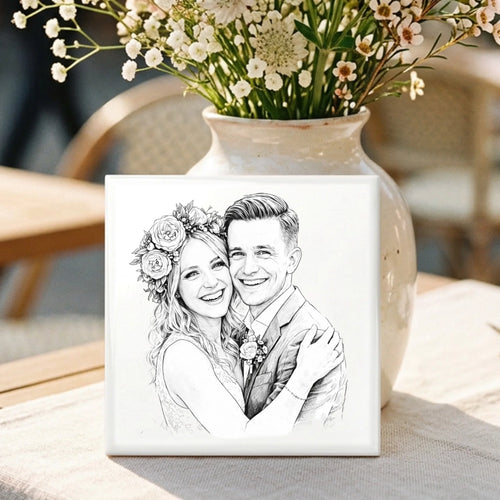 Personalisierte Deko-Fliese mit Fotoupload und Line-Art-Effekt Line-Art – Motiv 2