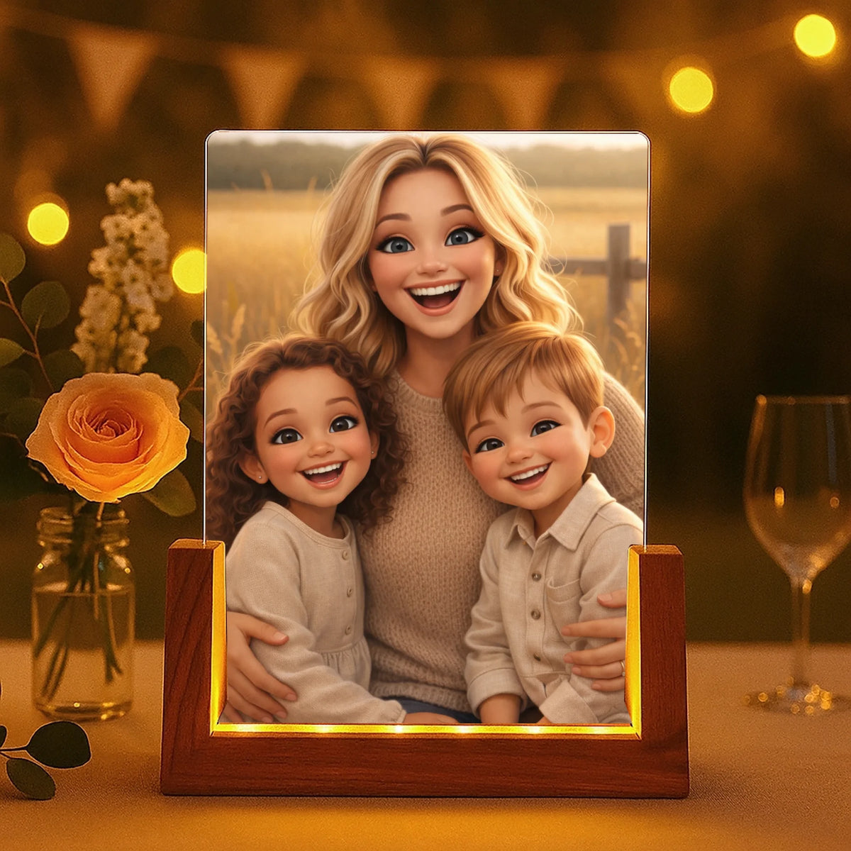 Personalisierter LED Aufsteller für Mama mit Cartoon-Effekt Cartoon Love Mama