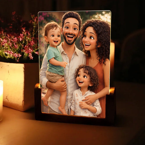 Personalisierter LED Aufsteller für Papa mit Cartoon-Effekt Cartoon Love Family – Motiv 2