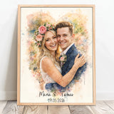 Personalisiertes Poster mit Wasserfarben-Effekt für Paare und zur Hochzeit Zusammen – Motiv 12