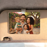 Personalisierter Clip für die Auto Sonnenblende für Papa mit Cartoon-Effekt Cartoon Love Family – Motiv 3
